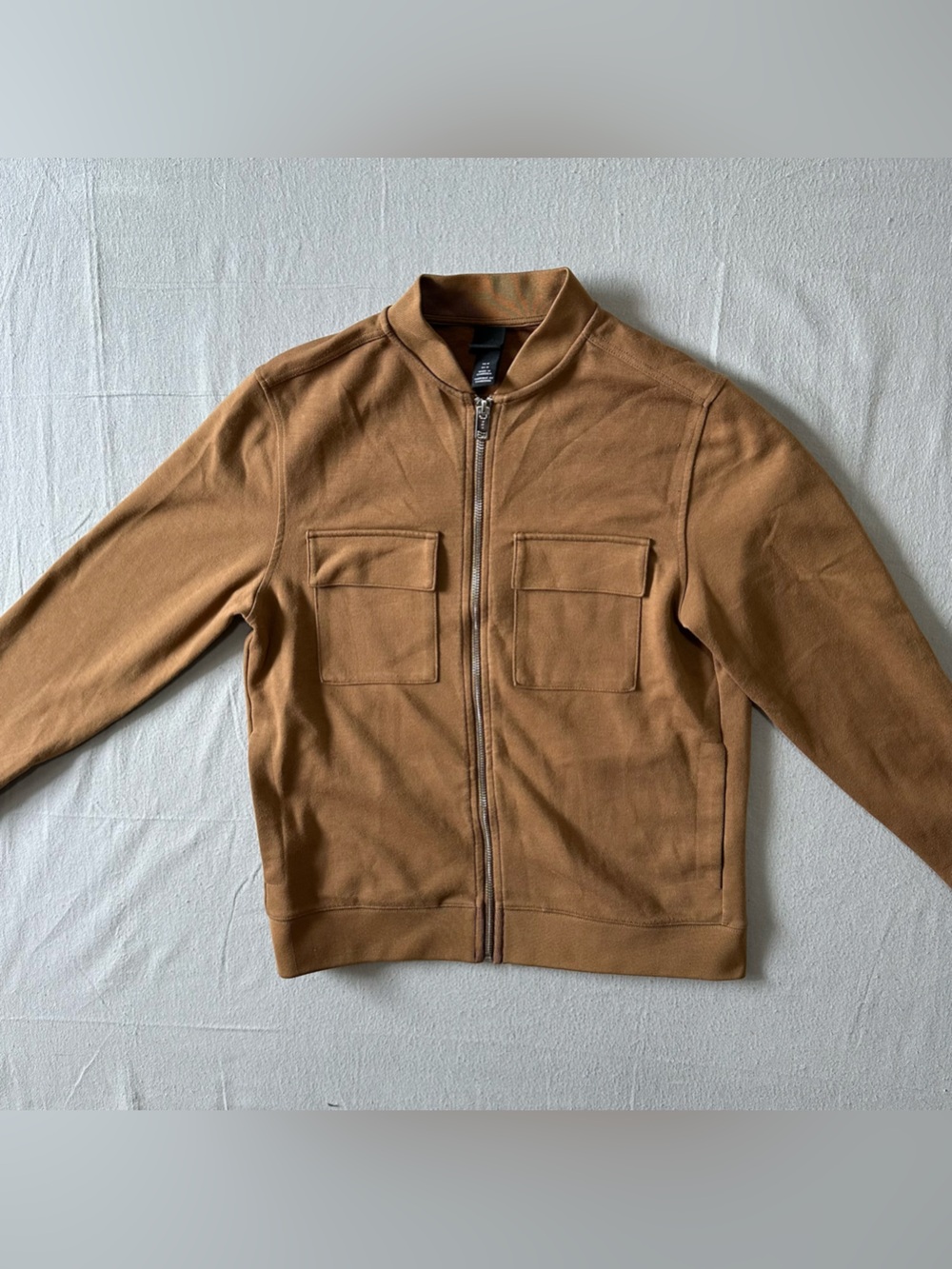 H&M Brown Full Zip Mock Neck Jacket Sweatshirt Utility Pocket Mens M